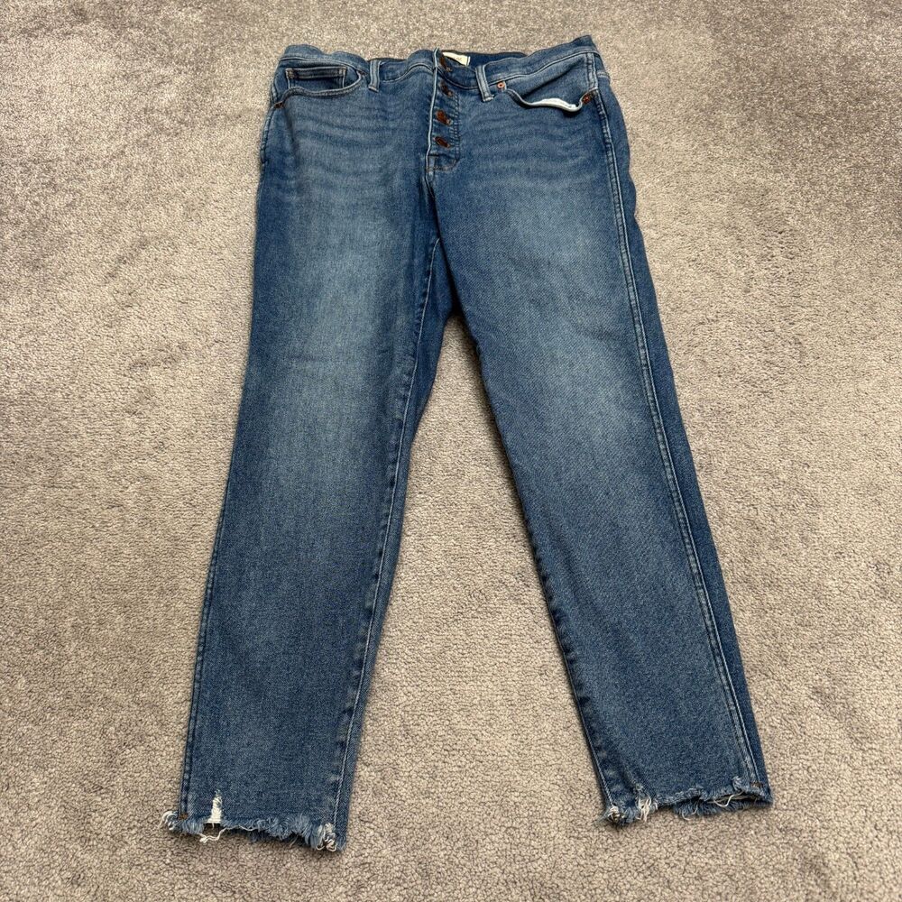 Madewell 10" High Rise Skinny Denim Jeans Womens 32 Blue Raw Hem Button Fly